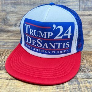 Trump DeSantis 2024 Mens Trucker Hat Red Snapback Make America Great Again Cap